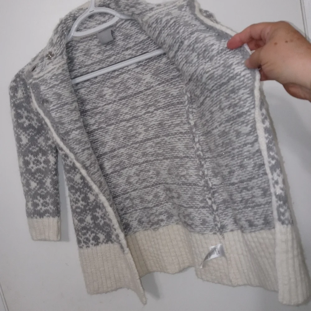 TAHARI GIRLS 4 WOOL BLEND 3 BUTTON CABLE KNIT CARDIGAN SNOWFLAKE SWEATER W BOW